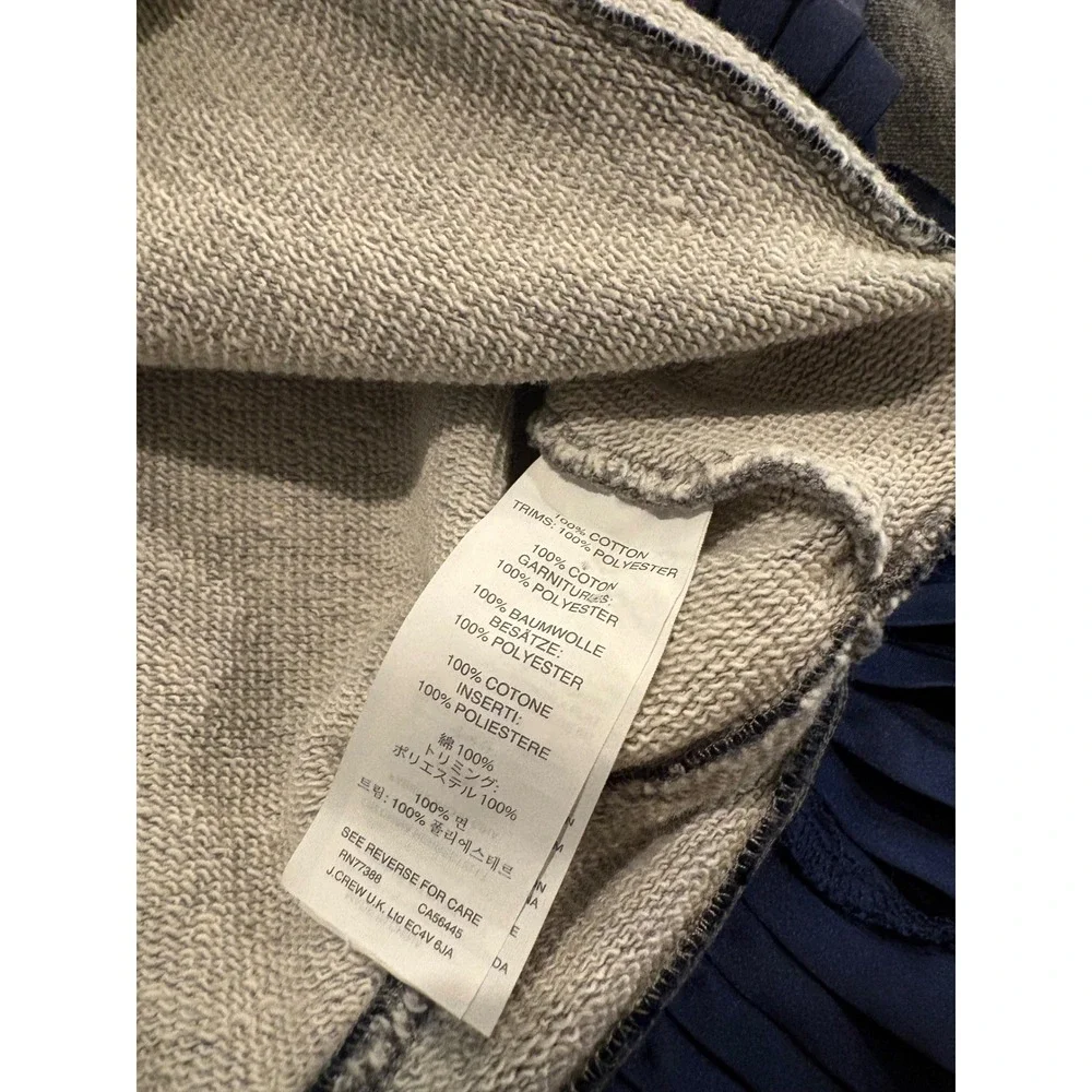 J.Crew Gray French Terry Sweatshirt Women's M Blue Pleated Ruffle Hem Top